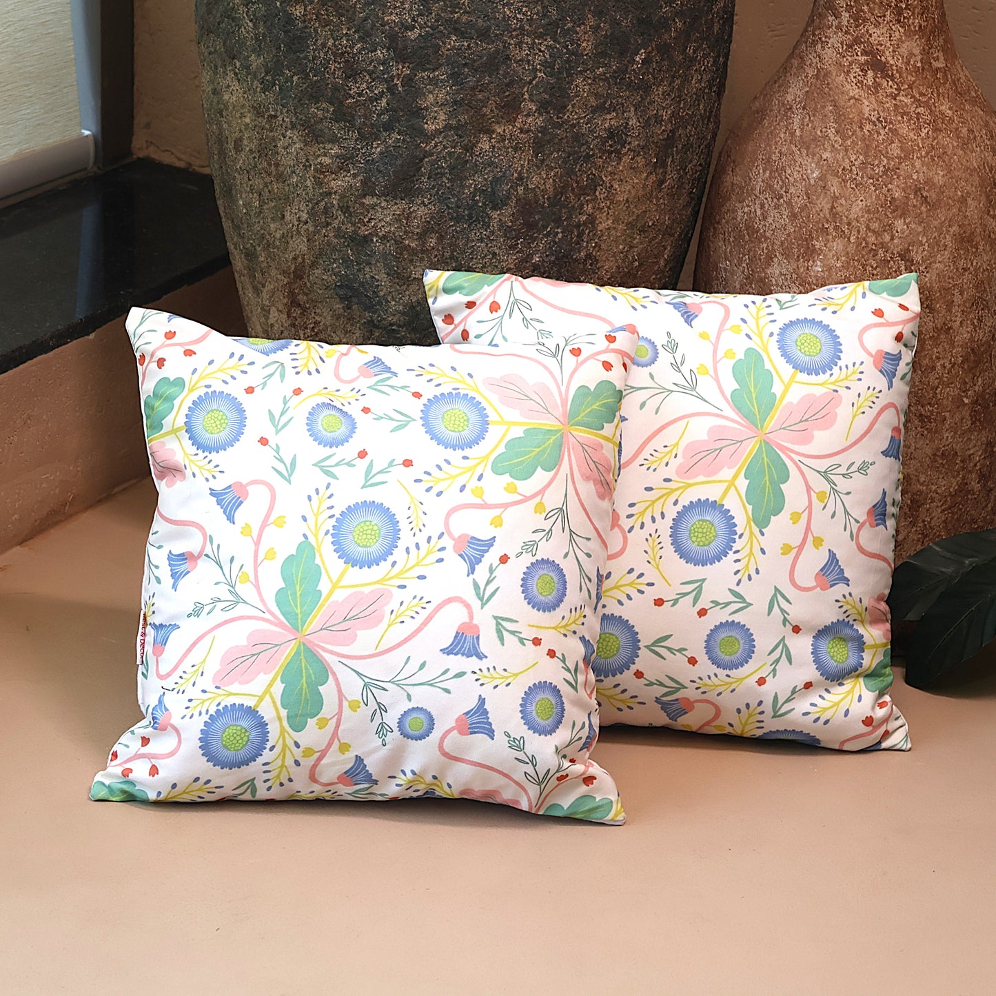 Premium Cotton Digital Printed Hand Stitched Throw Pillow/Cushion Covers 16x16 Inches - 2 Pcs Set