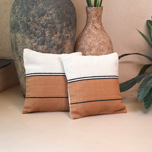 Jute Boho Cushion Covers 16x16 Inches - 2 Pcs Set